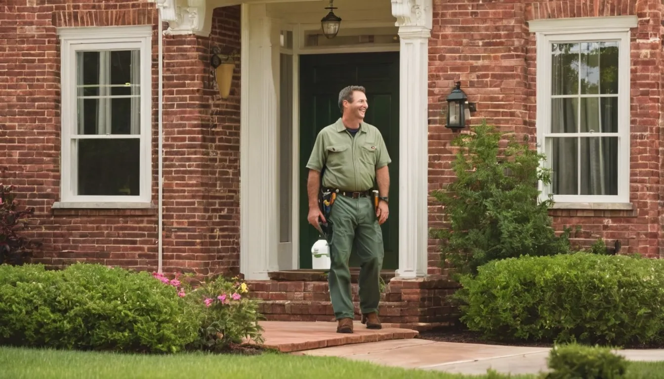 Friendly pest control provider talking with a homeowner at a front door in Duncan